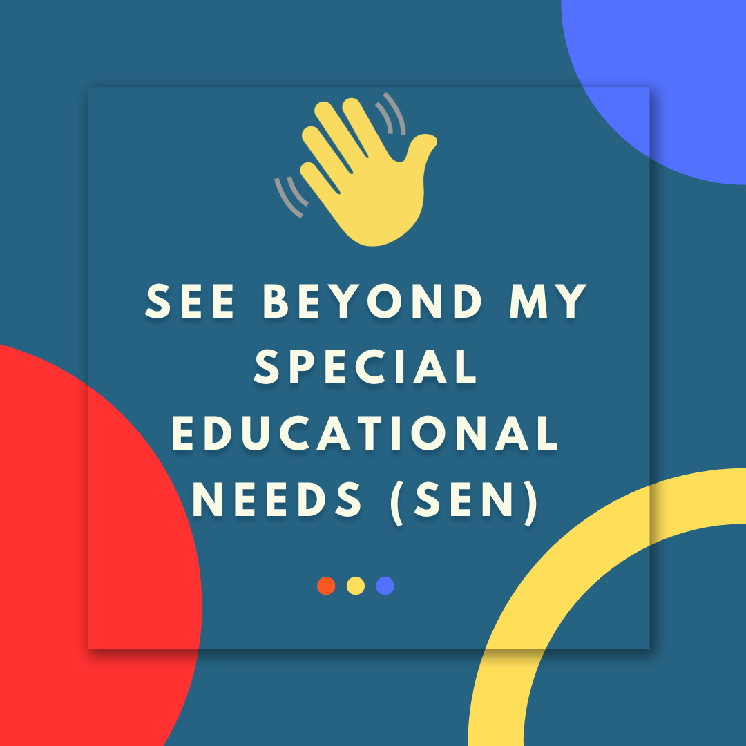 graphic with the words see beyong my special educational needs and clubhouse hand logo 